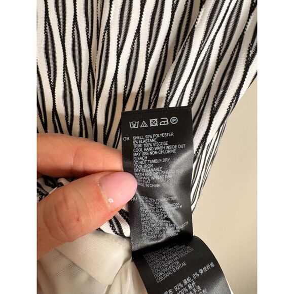 Reiss Black White Geometric Dress Size 6 Textured Long Sleeve Sheath - Picture 5 of 7